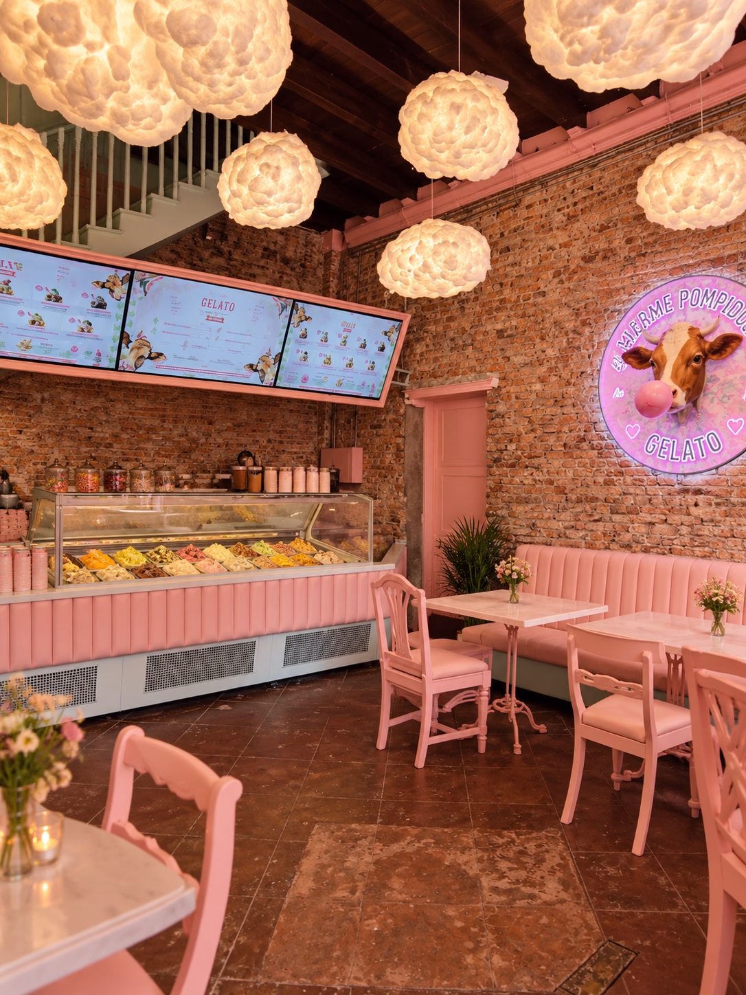 Pink gelato parlour interior
